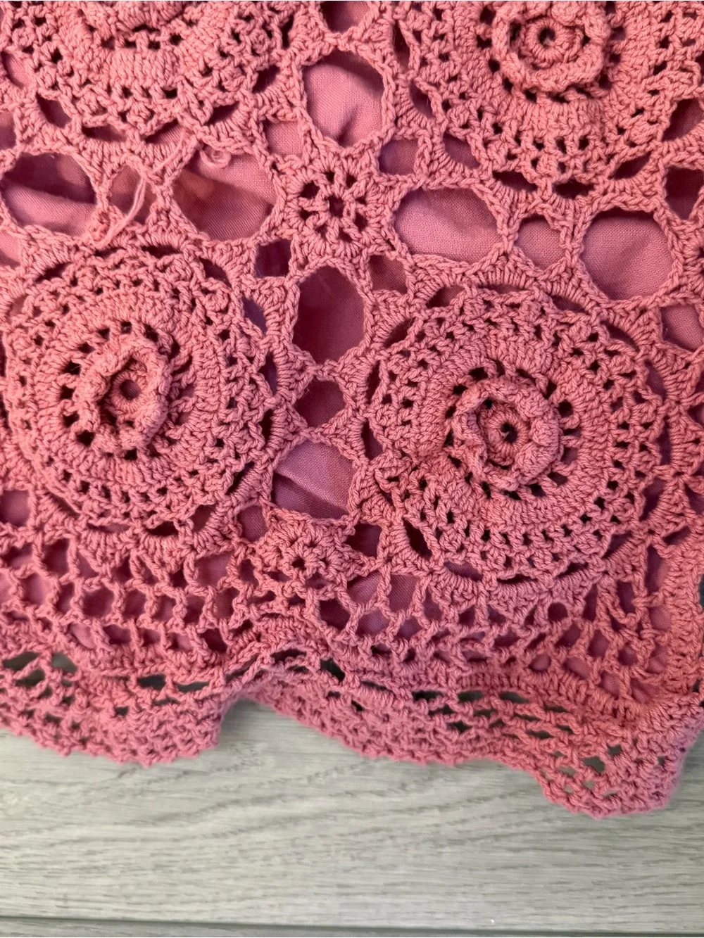 1970s Vintage Crocheted Rose Pink Decorative Standard Sham Pillow Cover